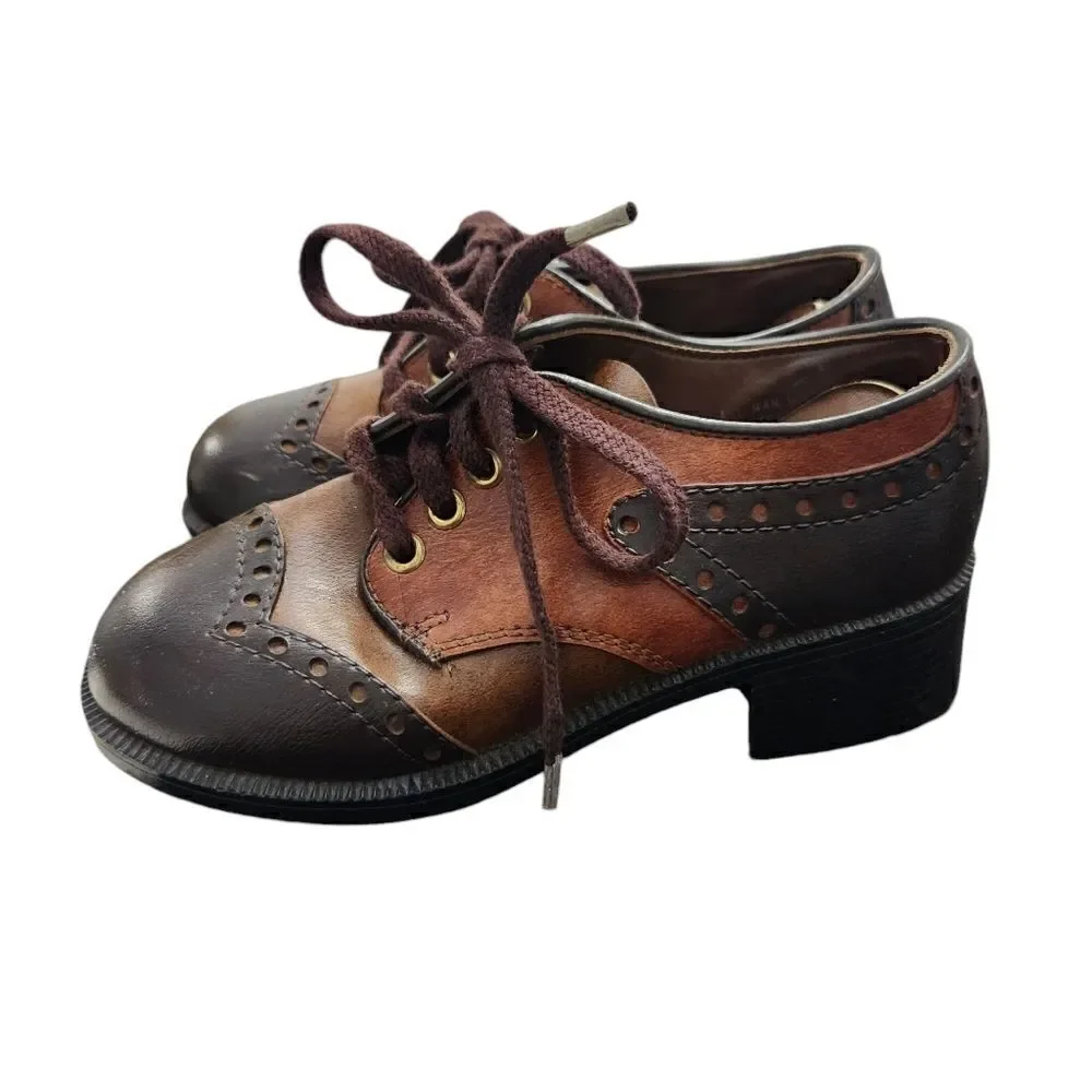 Vintage Oxford Shoes Kids 13.5 Robinson Crusoe Brown Leather Brogues Lace Up